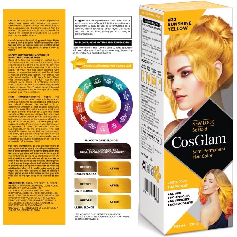 Cosglam Semi Permanent Hair Color (32 Sushine Yellow) (120g)