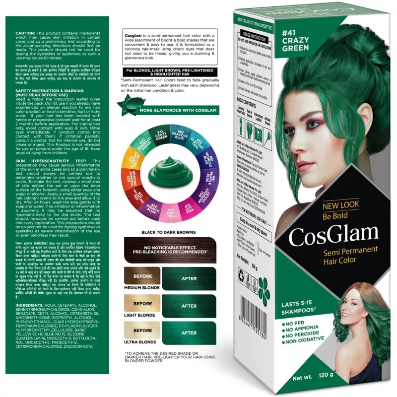 Cosglam Semi Permanent Hair Color (41 Crazy Green) (120g)