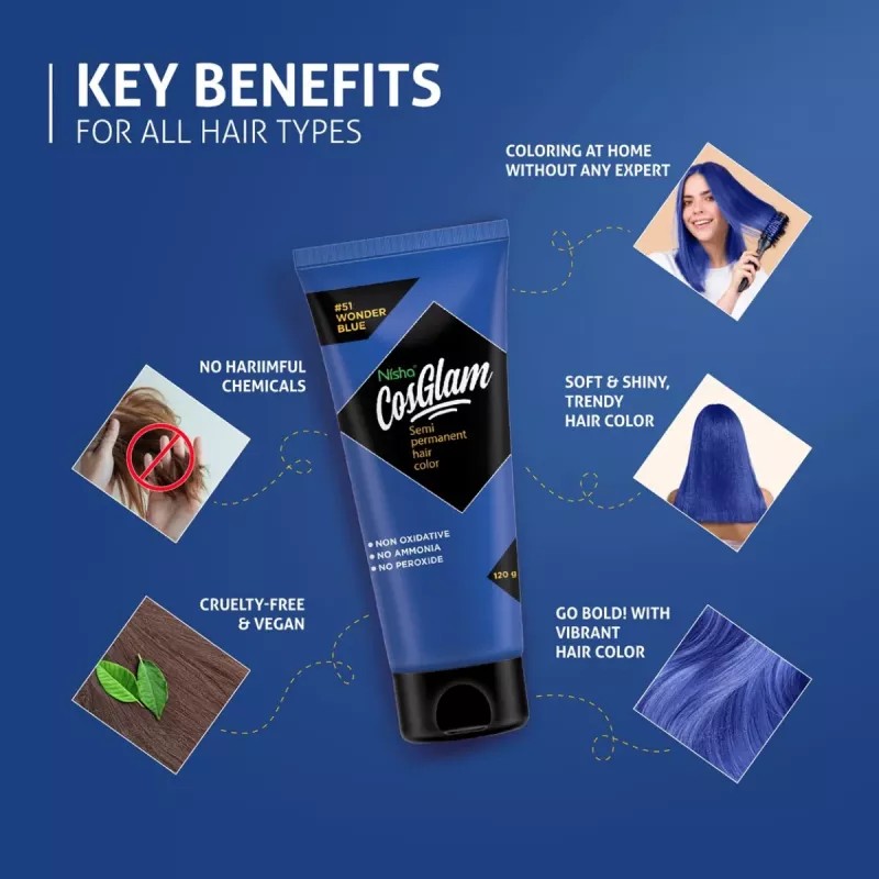 Cosglam Semi Permanent Hair Color (51 Wonder Blue) (120g)