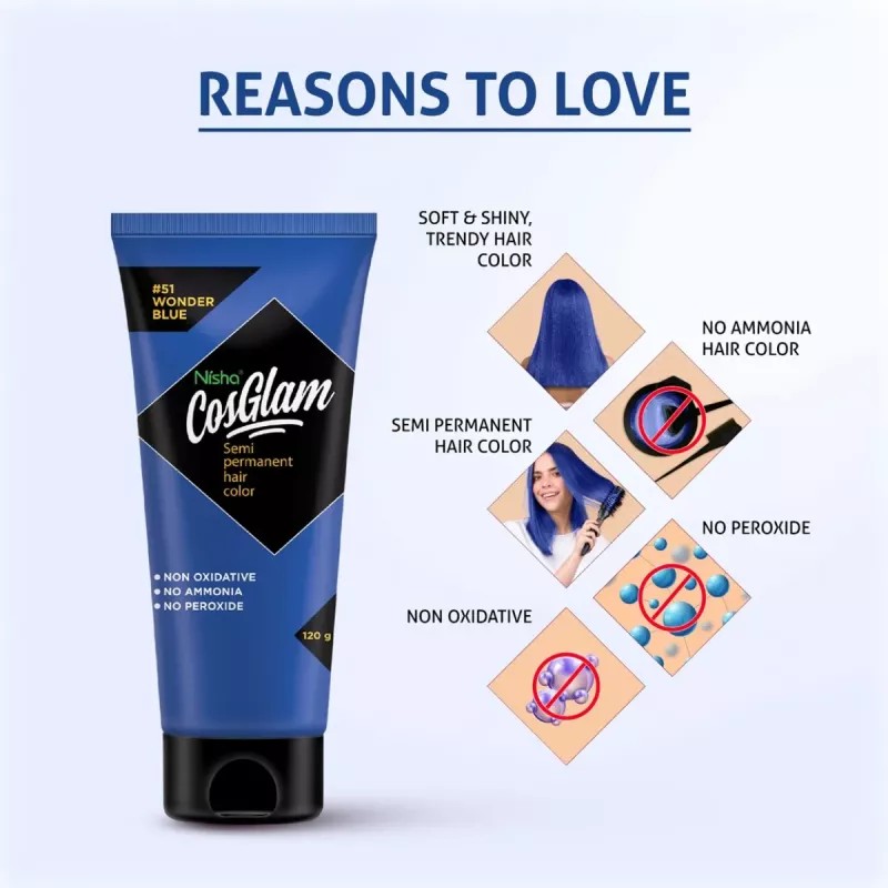 Cosglam Semi Permanent Hair Color (51 Wonder Blue) (120g)