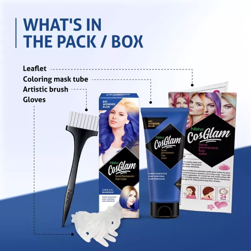 Cosglam Semi Permanent Hair Color (51 Wonder Blue) (120g)