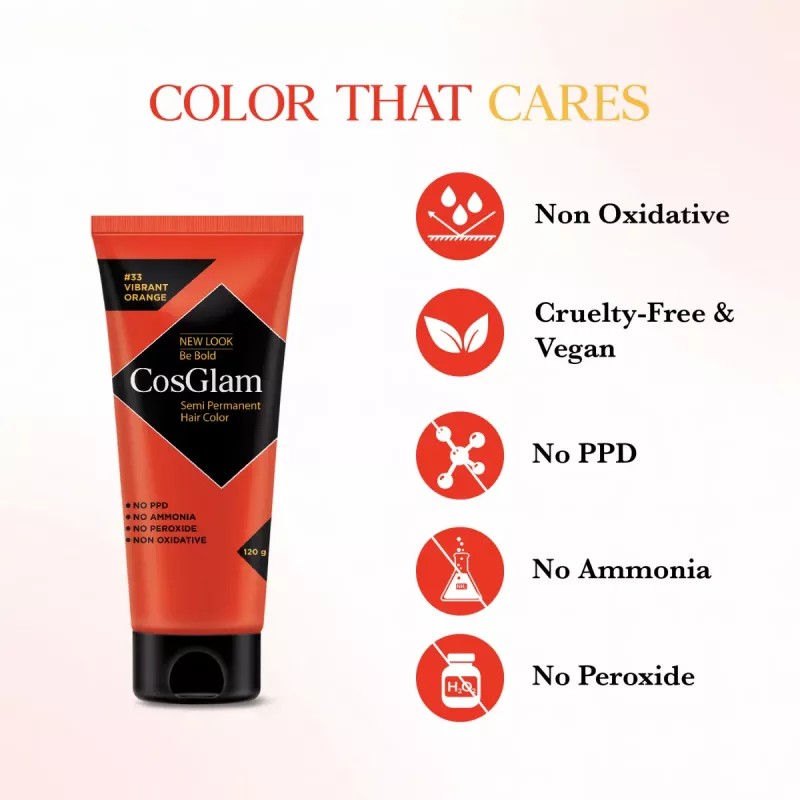 Cosglam Semi Permanent Hair Color (33 Vibrant Orange) (120g)