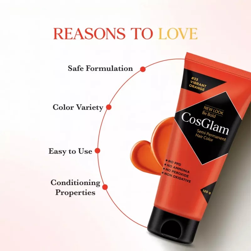 Cosglam Semi Permanent Hair Color (33 Vibrant Orange) (120g)