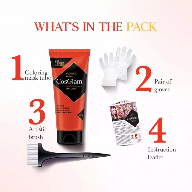 Cosglam Semi Permanent Hair Color (33 Vibrant Orange) (120g)