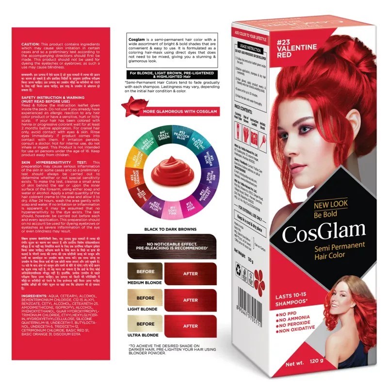 Cosglam Semi Permanent Hair Color (23 Valentine Red) (120g)