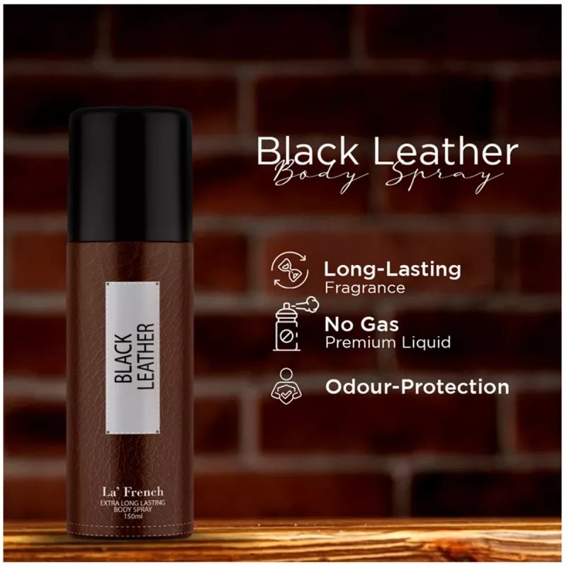 LA French Black Leather Extra Long Lasting Body Spray For Men (150ml)