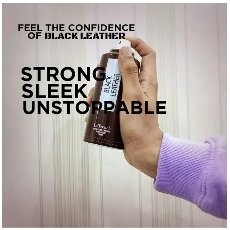 LA French Black Leather Extra Long Lasting Body Spray For Men (150ml)