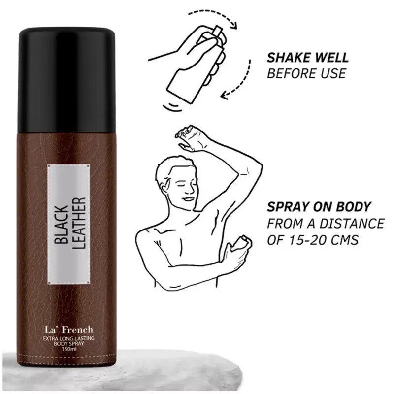 LA French Black Leather Extra Long Lasting Body Spray For Men (150ml)