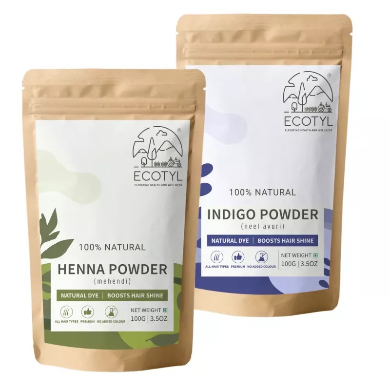 Ecotyl Henna Powder And Indigo Powder (Each 100g) (1Pack)