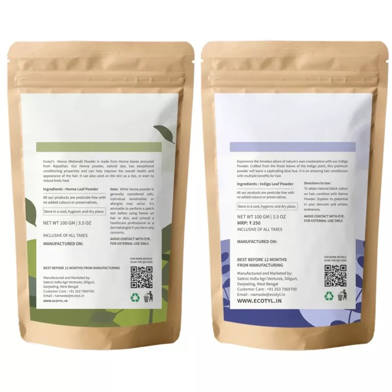Ecotyl Henna Powder And Indigo Powder (Each 100g) (1Pack)