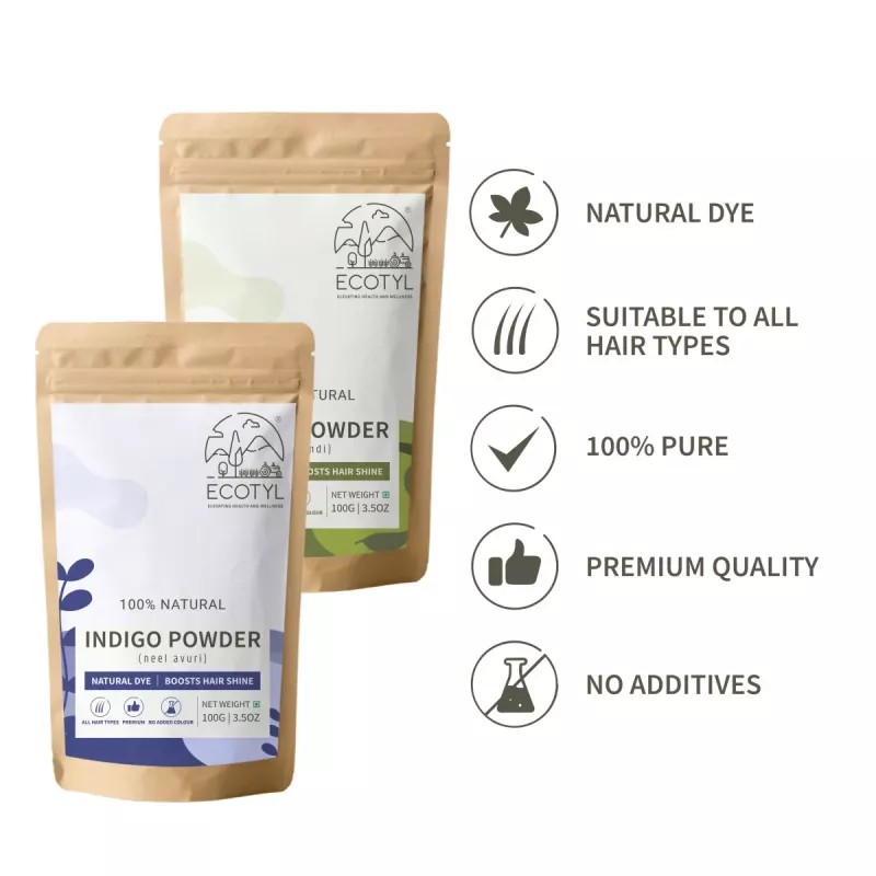 Ecotyl Henna Powder And Indigo Powder (Each 100g) (1Pack)