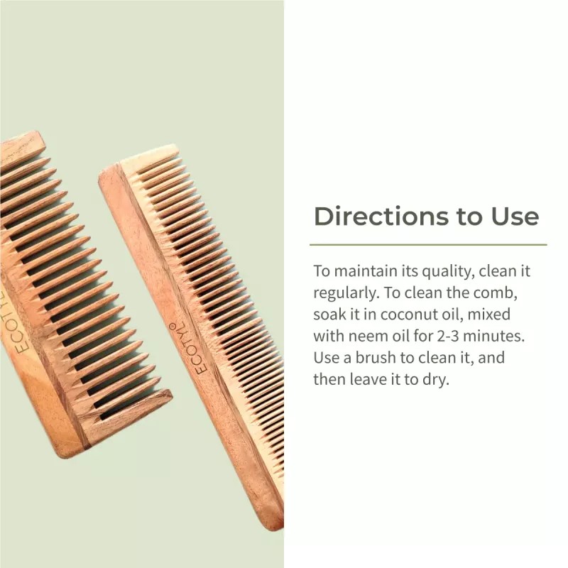 Ecotyl Neem Wood Comb Detangling Comb & Shampoo Comb (2pcs)
