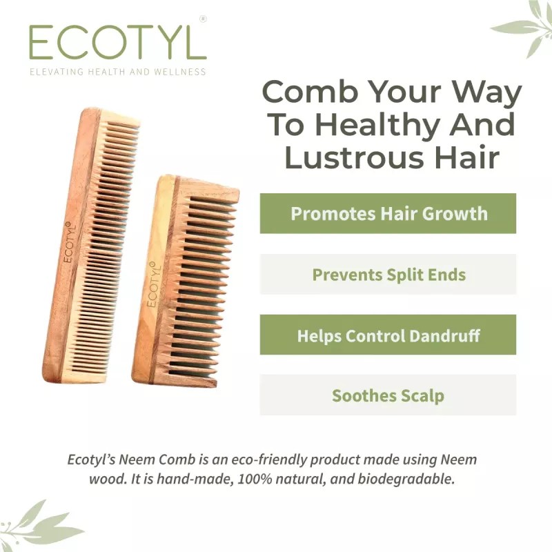 Ecotyl Neem Wood Comb Detangling Comb & Shampoo Comb (2pcs)