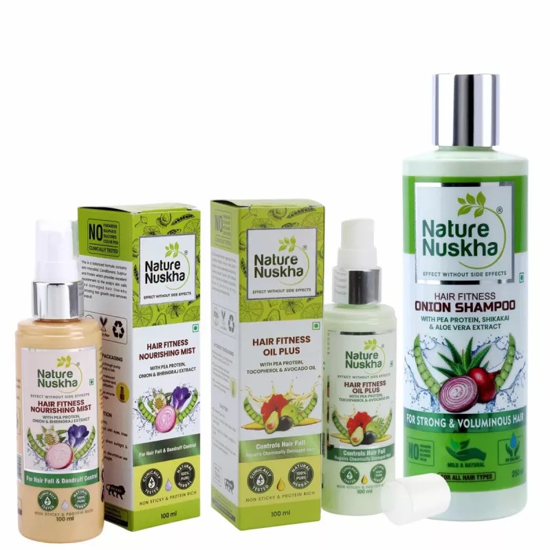 Nature Nuskha Hair Fitness Nourishing Mist Spray + Hair Fitness Oil Plus + Hair Fitness Onion Shampoo (100ml + 100ml + 250ml) (1Pack)