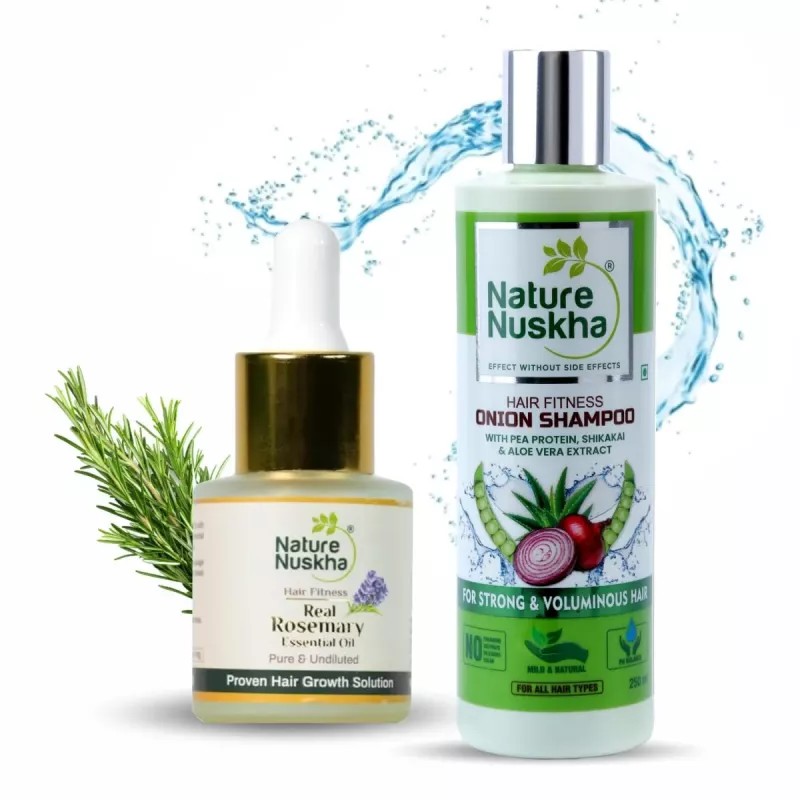 Nature Nuskha Real Rosemary Essential Oil + Hair Fitness Onion Shampoo (15ml + 250ml) (1Pack)