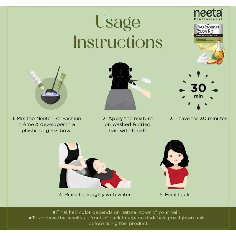 Neeta Pro Fashion Color Kit 1.0 Natural Black (Developer Bottle 50ml + Hair Colorant Tube 50g) (1Kit)