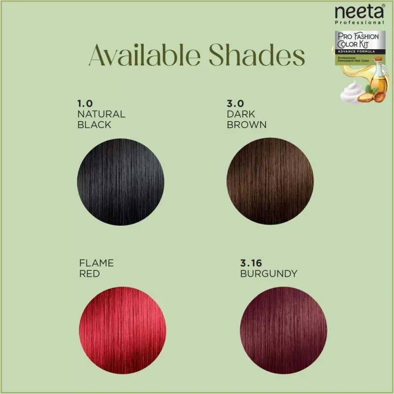 Neeta Pro Fashion Color Kit 1.0 Natural Black (Developer Bottle 50ml + Hair Colorant Tube 50g) (1Kit)