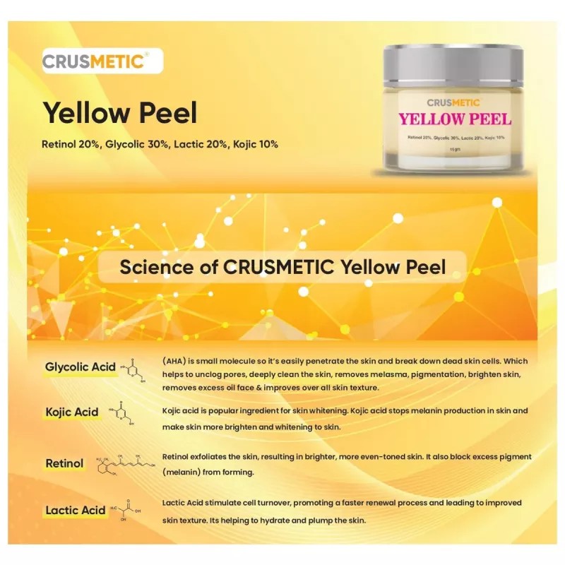 Crusmetic Yellow Peel + Neutralizer Solution + Disifected Cotton Swab Stick (15gm + 30ml + 4pcs Stick) (1Pack)
