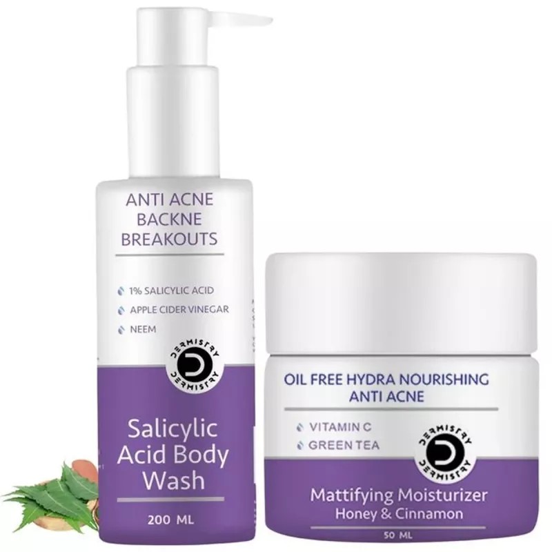 Dermistry Anti Acne Salicylic Acid Body Wash + Mattifying Moisturizer Honey & Cinnamon (200ml + 50ml) (1Pack)