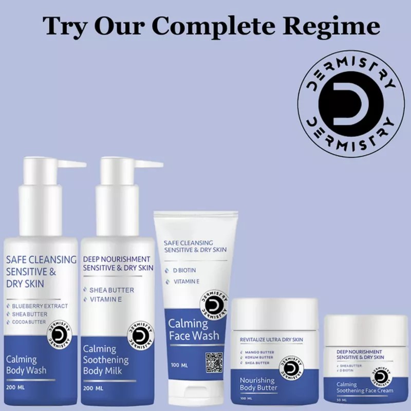 Dermistry Calming Body Wash + Calming Soothening Face Cream (200ml + 50ml) (1Pack)