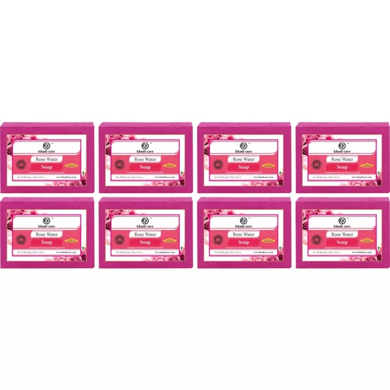 Khadi Care Herbal Rose Water Soap (125g, Pack of 8)