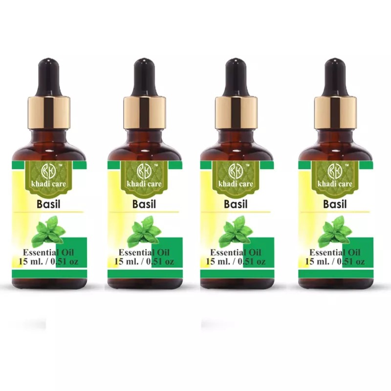 Khadi Care Basil Essential Oil (15ml, Pack of 4)