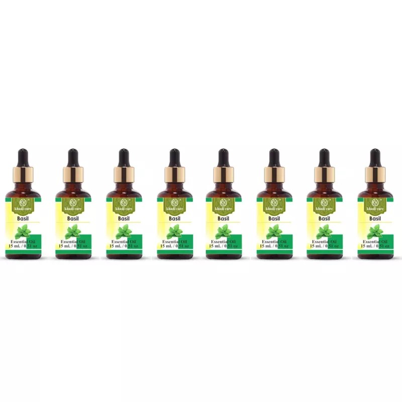 Khadi Care Basil Essential Oil (15ml, Pack of 8)