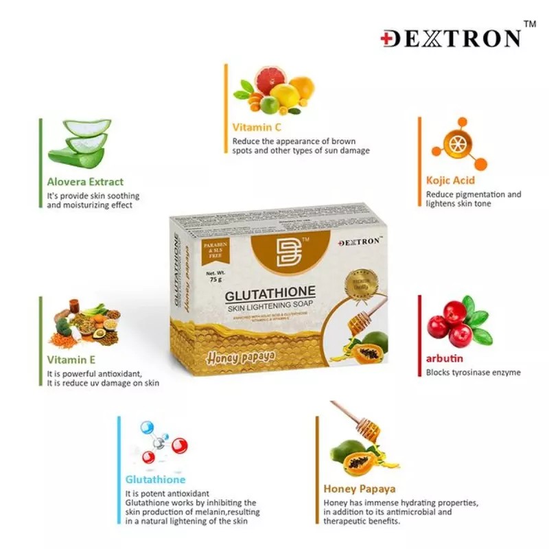 Dextron Glutathione Honey Papaya Soap (75g, Pack of 3)