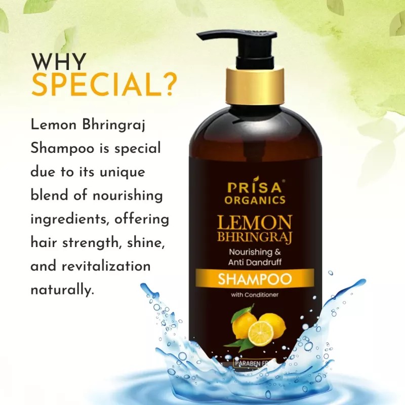 Prisa Organics Lemon Bhringraj Anti Dandruff Shampoo (300ml)