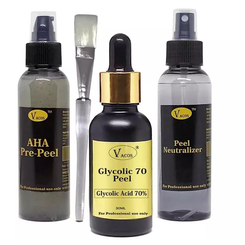 Vacos Aha Pre Peel + Glycolic 70 Peel + Peel Neutralizer (Pre Peel 100ml + Glycolic 30ml + Neutralizer 100ml + 1 Brush) (1Pack)