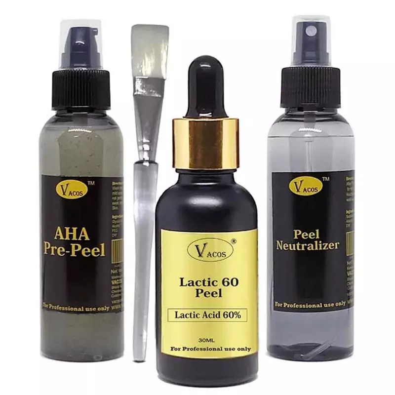 Vacos Aha Pre Peel + Lactic 60 Peel + Peel Neutralizer (Pre Peel 100ml + Lactic 30ml + Neutralizer 100ml + 1 Brush) (1Pack)