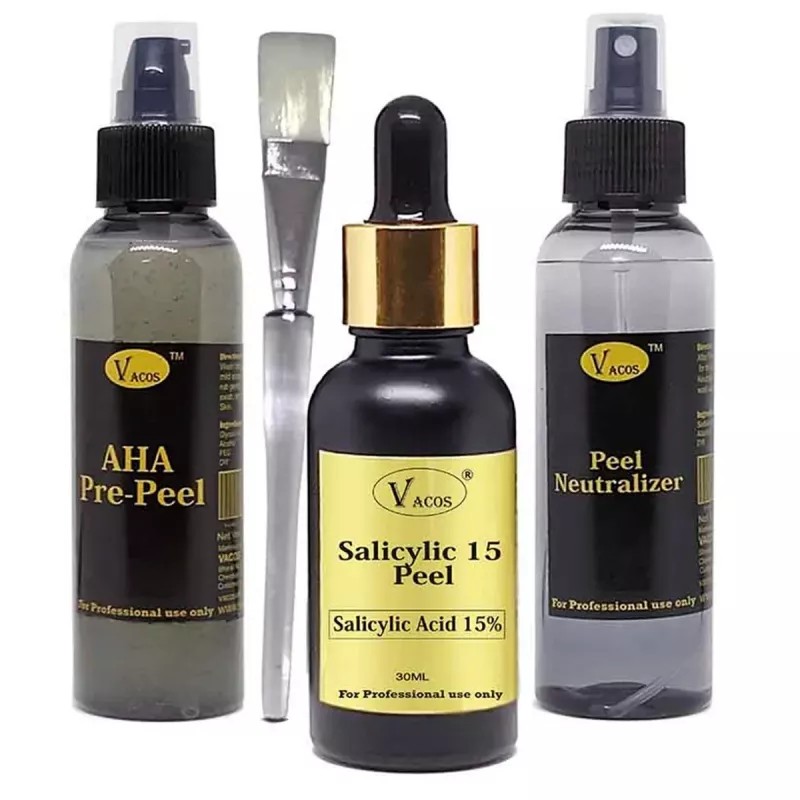 Vacos Aha Pre Peel + Salicylic 15 Peel + Peel Neutralizer (Pre Peel 100ml + Salicylic 30ml + Neutralizer 100ml + 1 Brush) (1Pack)