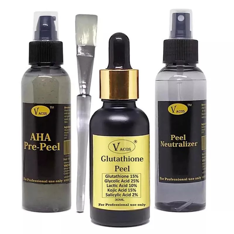 Vacos Aha Pre Peel + Glutathione Peel + Peel Neutralizer (Pre Peel 100ml + Glutathione Peel 30ml + Neutralizer 100ml + 1 Brush) (1Pack)