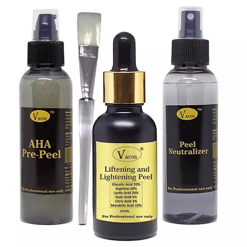 Vacos Aha Pre Peel + Liftening And Lightening Peel + Peel Neutralizer (Pre Peel 100ml + Liftening And Lightening Peel 30ml + Neutralizer 100ml + 1 Brush) (1Pack)