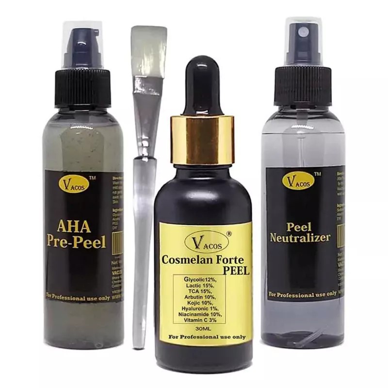 Vacos Aha Pre Peel + Cosmelan Forte Peel + Peel Neutralizer (Pre Peel 100ml + Cosmelan Forte Peel 30ml + Neutralizer 100ml + 1 Brush) (1Pack)