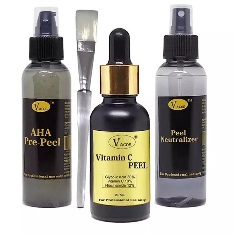 Vacos Aha Pre Peel + Vitamin C Peel + Peel Neutralizer (Pre Peel 100ml + Vitamin C Peel 30ml + Neutralizer 100ml + 1 Brush) (1Pack)