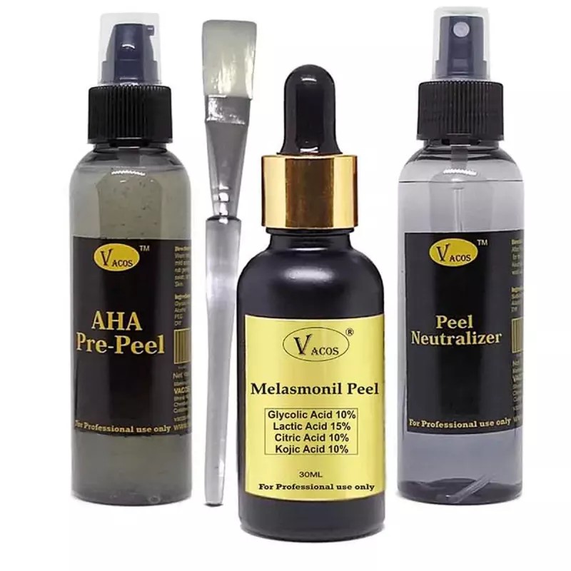 Vacos Aha Pre Peel + Melasmonil Peel + Peel Neutralizer (Pre Peel 100ml + Melasmonil Peel 30ml + Neutralizer 100ml + 1 Brush) (1Pack)