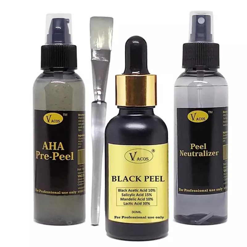 Vacos Aha Pre Peel + Black Peel + Peel Neutralizer (Pre Peel 100ml + Black Peel 30ml + Neutralizer 100ml + 1 Brush) (1Pack)