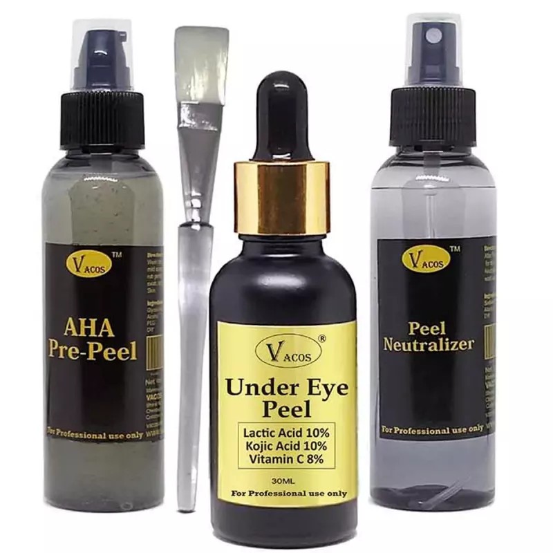 Vacos Aha Pre Peel + Under Eye Peel + Peel Neutralizer (Pre Peel 100ml + Under Eye Peel 30ml + Neutralizer 100ml + 1 Brush) (1Pack)