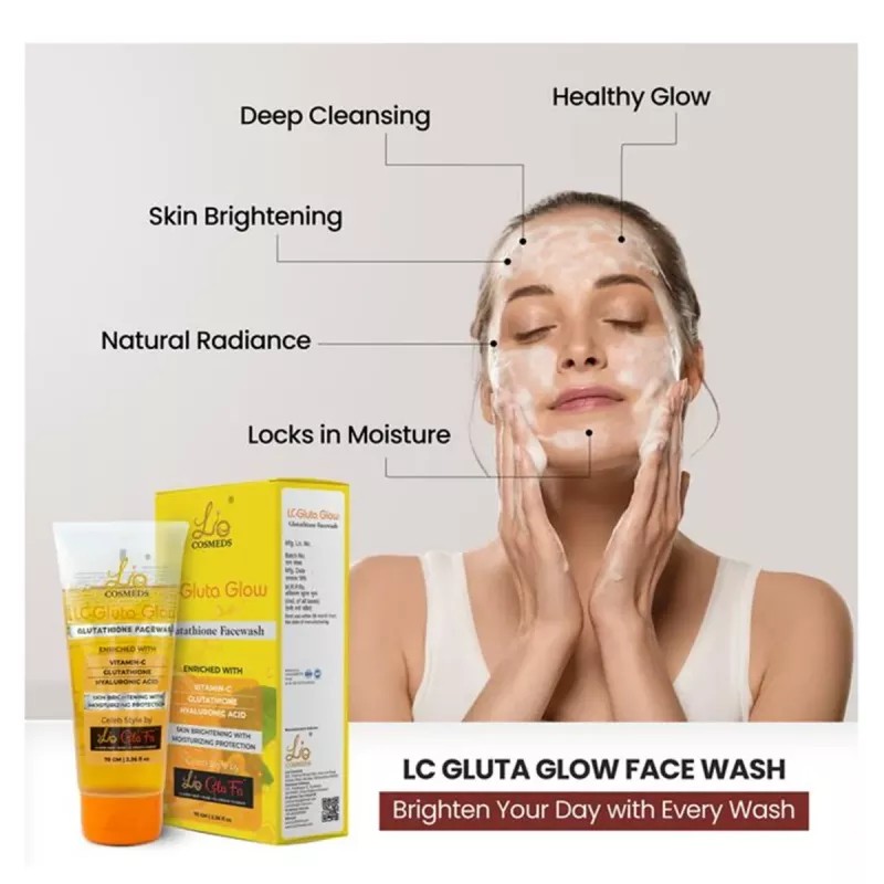 Lio Cosmeds Lc Gluta Glow Glutathione Facewash + Lc Glitz Moist Moisturizing Lotion + Lc Sun50 Sun Protection Lotion (Facewash 70g + Lotion 50ml + Sunscreen Lotion 60ml) (1Pack)