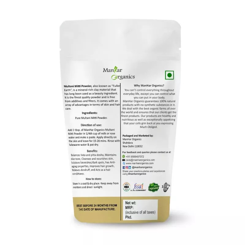 Manhar Organics Multani Mitti Powder (100g)