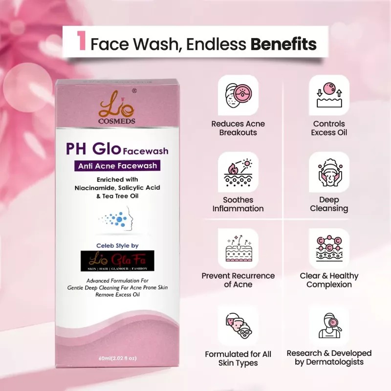 Lio Cosmeds Ph Glo Anti Acne Facewash (60ml, Pack of 2)