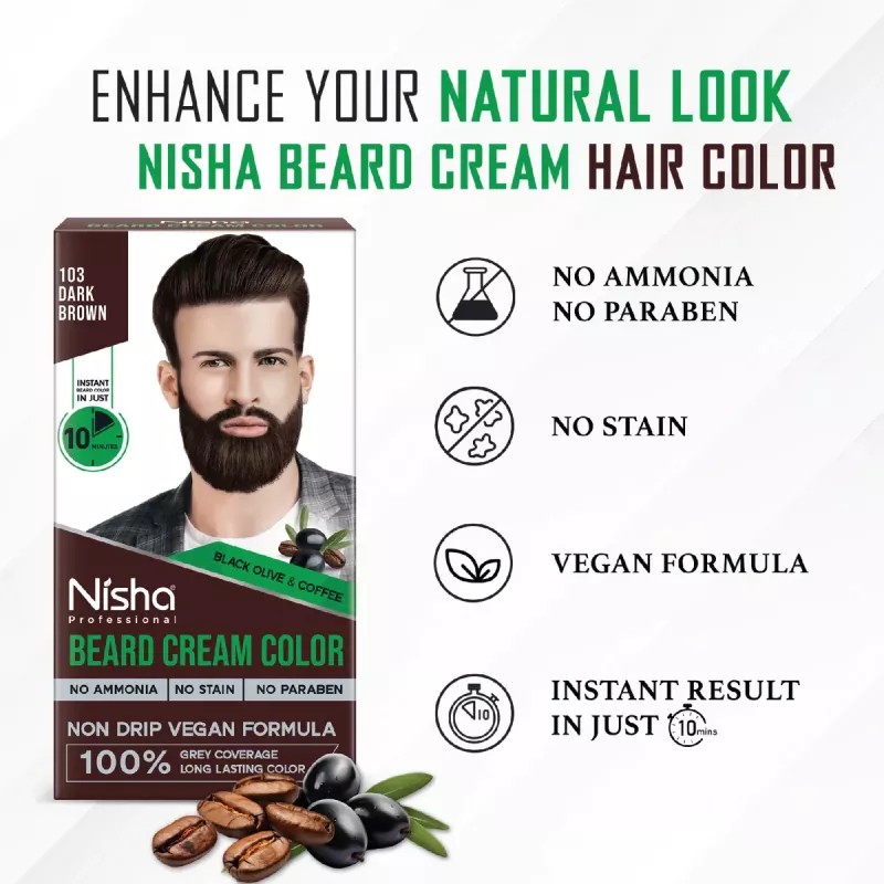 Nisha Beard Cream Color For Men 103 Dark Brown (Developer 20g + Colorant 20ml) (40g)