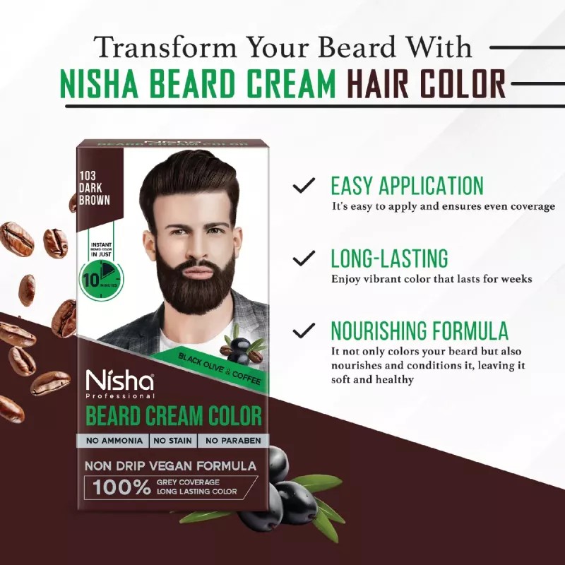 Nisha Beard Cream Color For Men 103 Dark Brown (Developer 20g + Colorant 20ml) (40g)