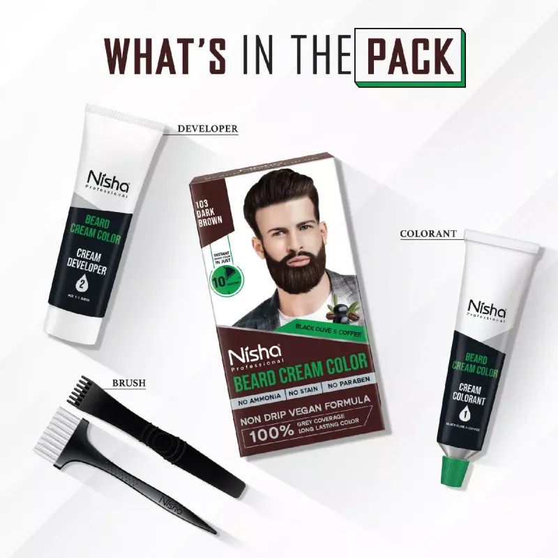Nisha Beard Cream Color For Men 103 Dark Brown (Developer 20g + Colorant 20ml) (40g)