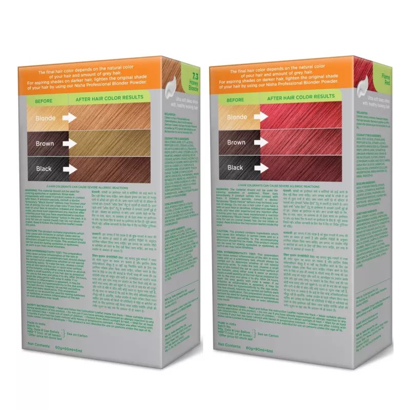 Nisha Creme Hair Color Combo Honey Blonde And Flame Red (Each (Color Cream 60g + Developer 60 + Conditioner 6ml) (1Pack)