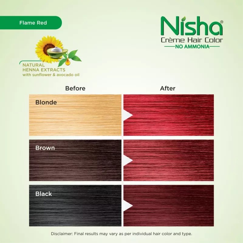 Nisha Creme Hair Color Combo Honey Blonde And Flame Red (Each (Color Cream 60g + Developer 60 + Conditioner 6ml) (1Pack)
