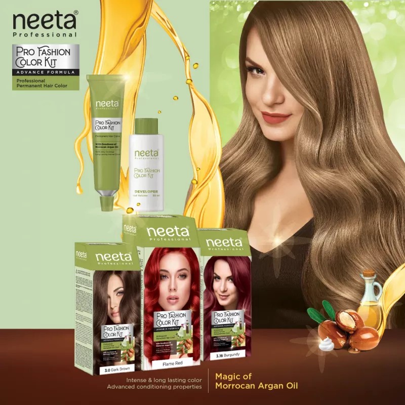 Neeta Pro Fashion Color Kit 1.0 Natural Black (Developer Bottle 50ml + Hair Colorant Tube 50g) (1Pack, Pack of 2)