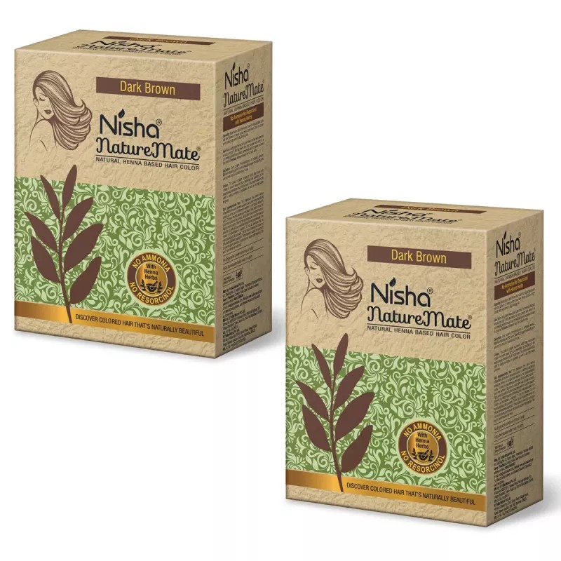 Nisha Nature Mate Henna Based Hair Color Dark Brown Powder (60g, Pack of 2)