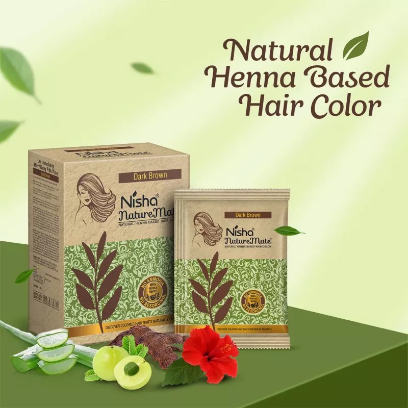 Nisha Nature Mate Henna Based Hair Color Dark Brown Powder (60g, Pack of 2)